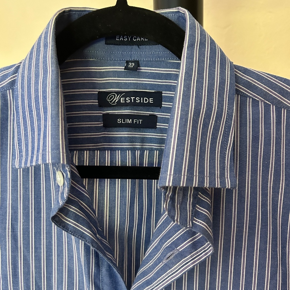 Men's Slim Fit Blue Stripe Shirt - Picture 2 of 10